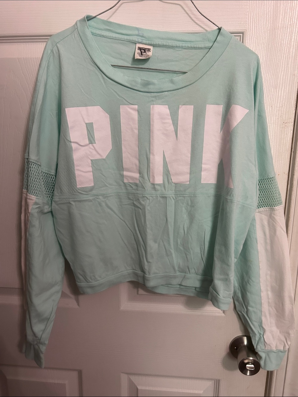 PINK Victoria's Secret Mint Green Long Sleeve Logo Tee
